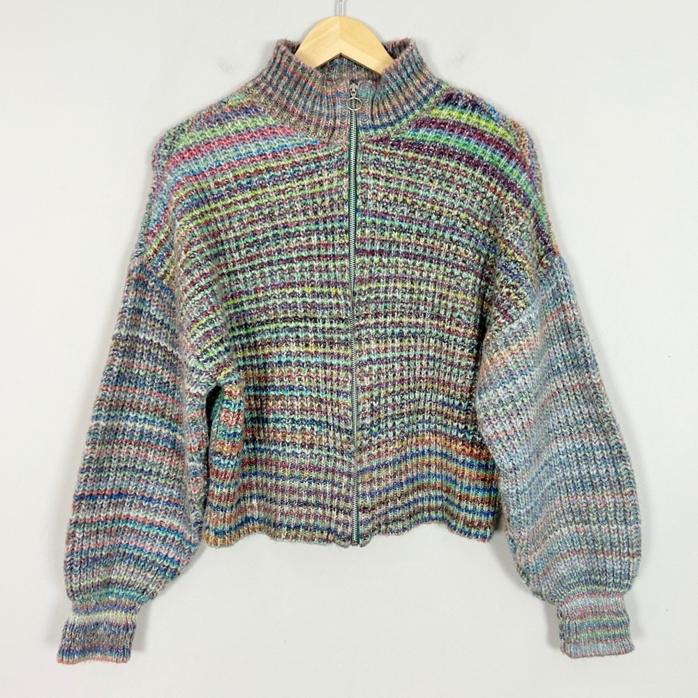 Topshop Zip Cardigan Multicolor Space Dye Knit Mock Neck Women Size Medium